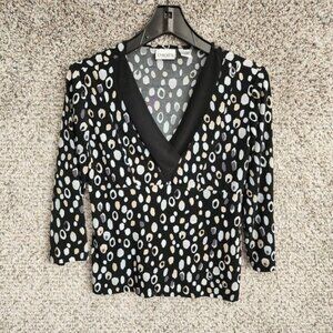 Chicos Blouse Womens 0 US Small Short Sleeve V Neck Casual Polyester Ladies